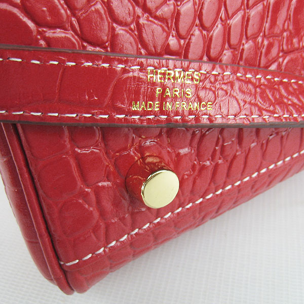 7A Replica Hermes Kelly 32cm Crocodile Veins Leather Bag Red 6108